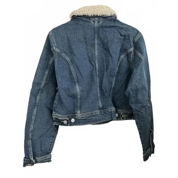 Mango Denim Jacket with Shearling Collar Gio Medium Vintage Blue NWT XXL